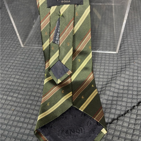 Fendi Green and Brown Striped Tie